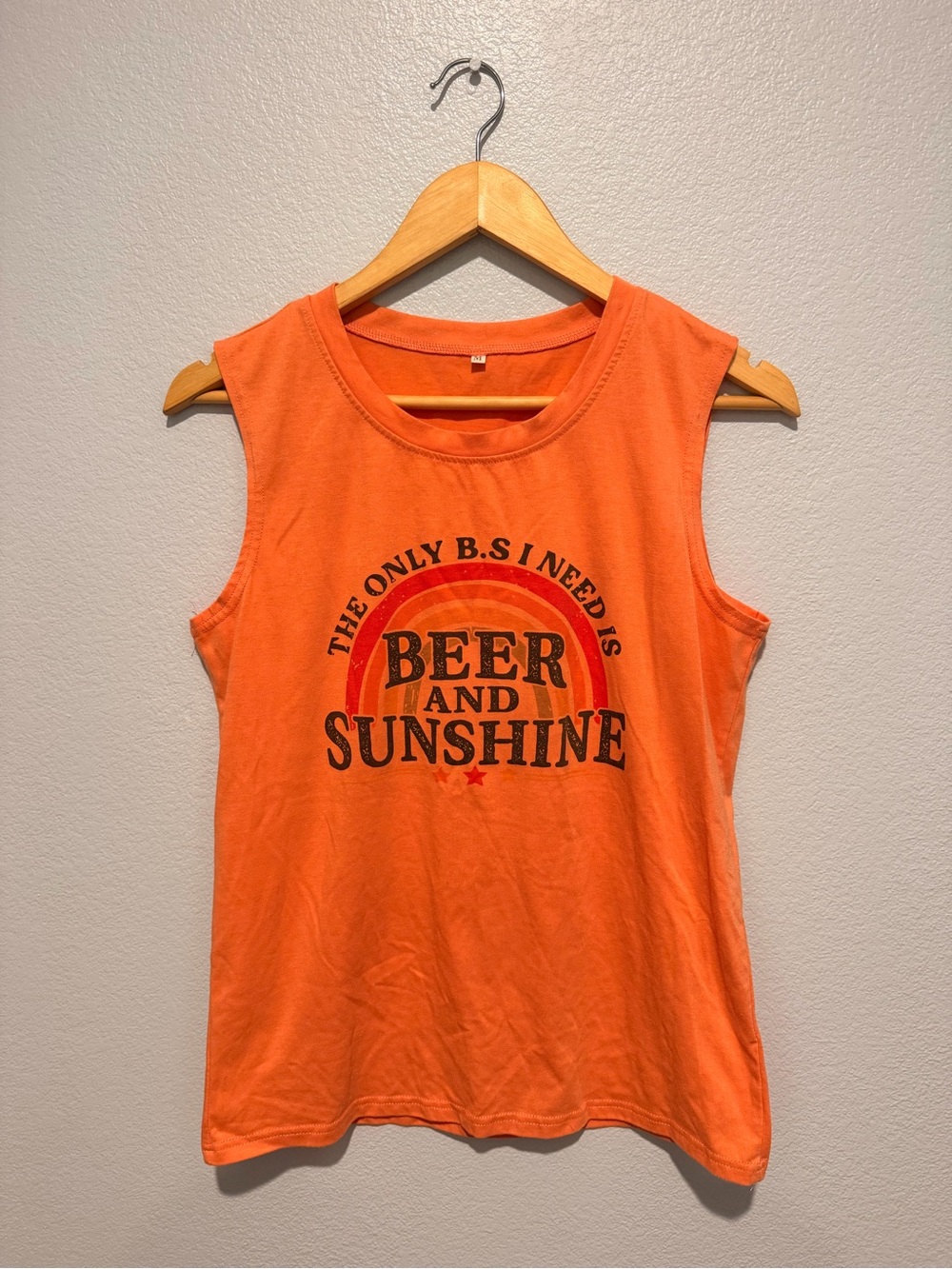 Beer and Sunshine Orange Sleeveless Graphic Tank Top size medium